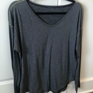 lululemon cotton long sleeve, dark grey and neon yellow stitching, size 6
